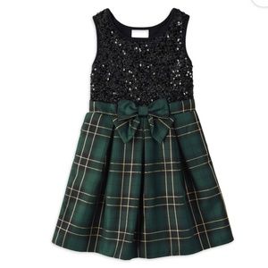 The Children’s Place Girls Sequin Green Plaid Sleeveless Dress Size XXL (16) NEW